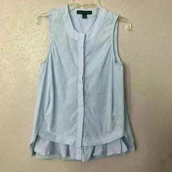 Saks Fifth Avenue Blue Cotton Button Front Blouse Top Shirt XS - Picture 1 of 8